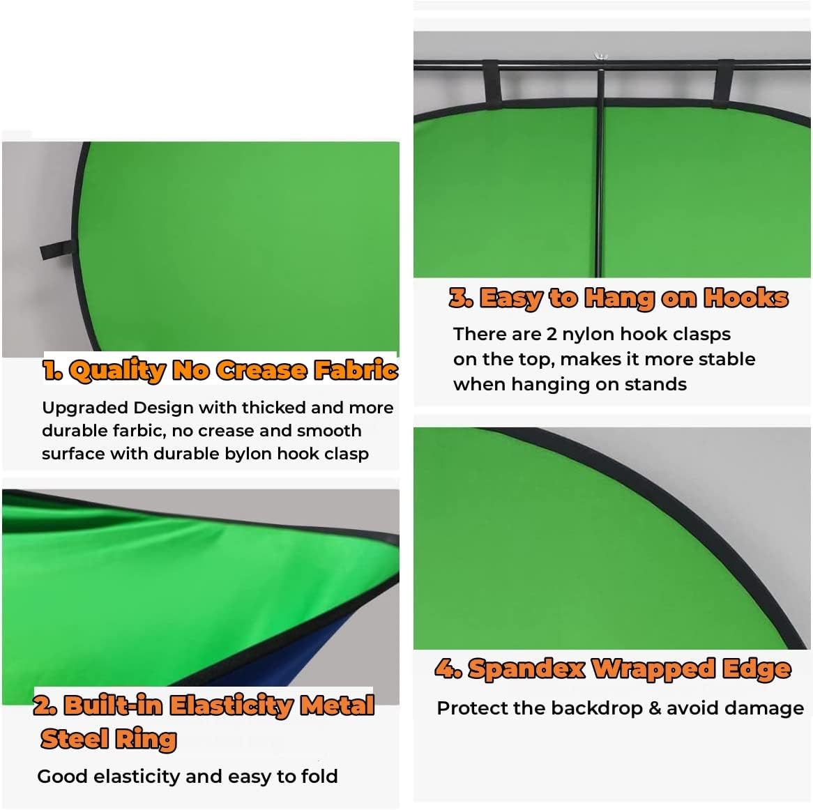 Blue Green Screen Backdrop Double Sided Collapsible Greenscreen Backdrop with Carrying Bag,Portable Pop Up Green