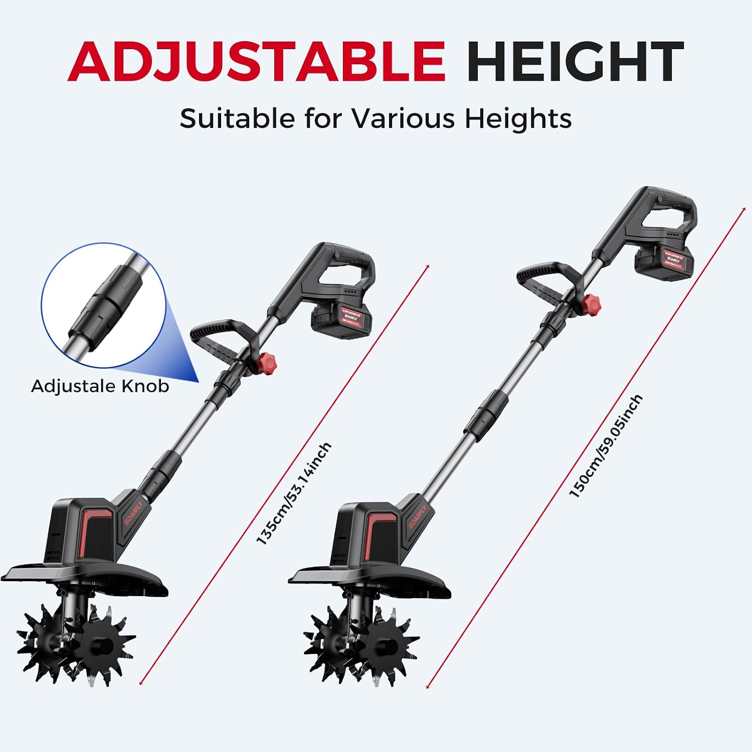 Upgraded Cordless Electric Tiller for Gardening, Total 8.0Ah Battery Powered Mini Cultivator with 2×4.0AH Batteries