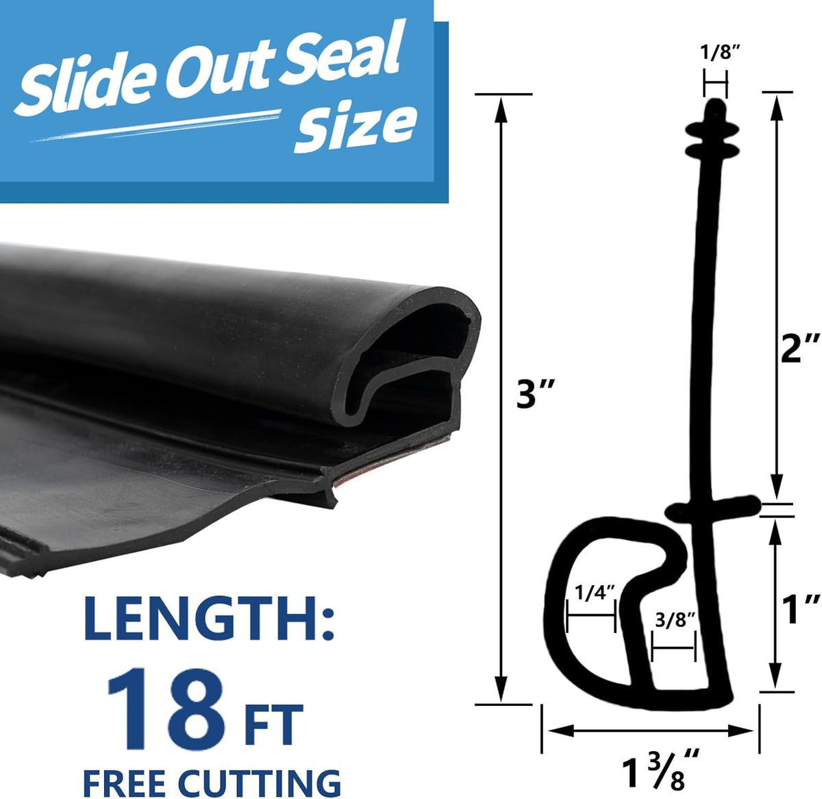 RV Slide Out Rubber Seal,RV Seal 2" Wiper Seal Base with 1" EKD D Bulb Seal (18 Feet)