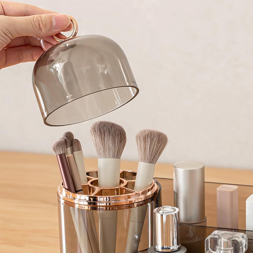 Makeup Organizer, Skincare Organizer with Brush Holder (Clear green)