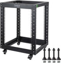12U Server Rack Open Frame with Casters-RIVECO 4 Post Quick Assembly 19-inch, Data Rack Network Shelf Cabinet Heavy Duty Black