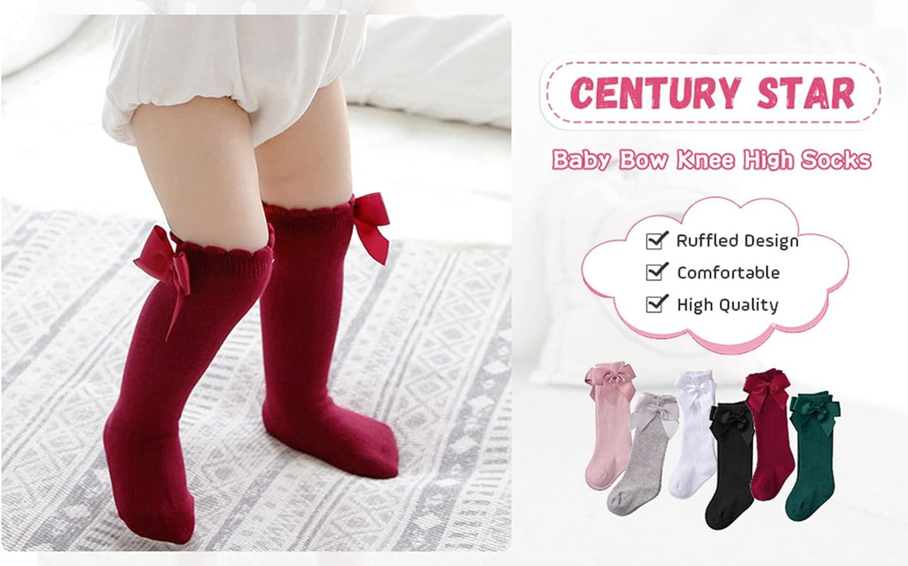 Baby Girls Bow Knee High Socks Toddlers Ruffled Tube Socks Infant Stockings