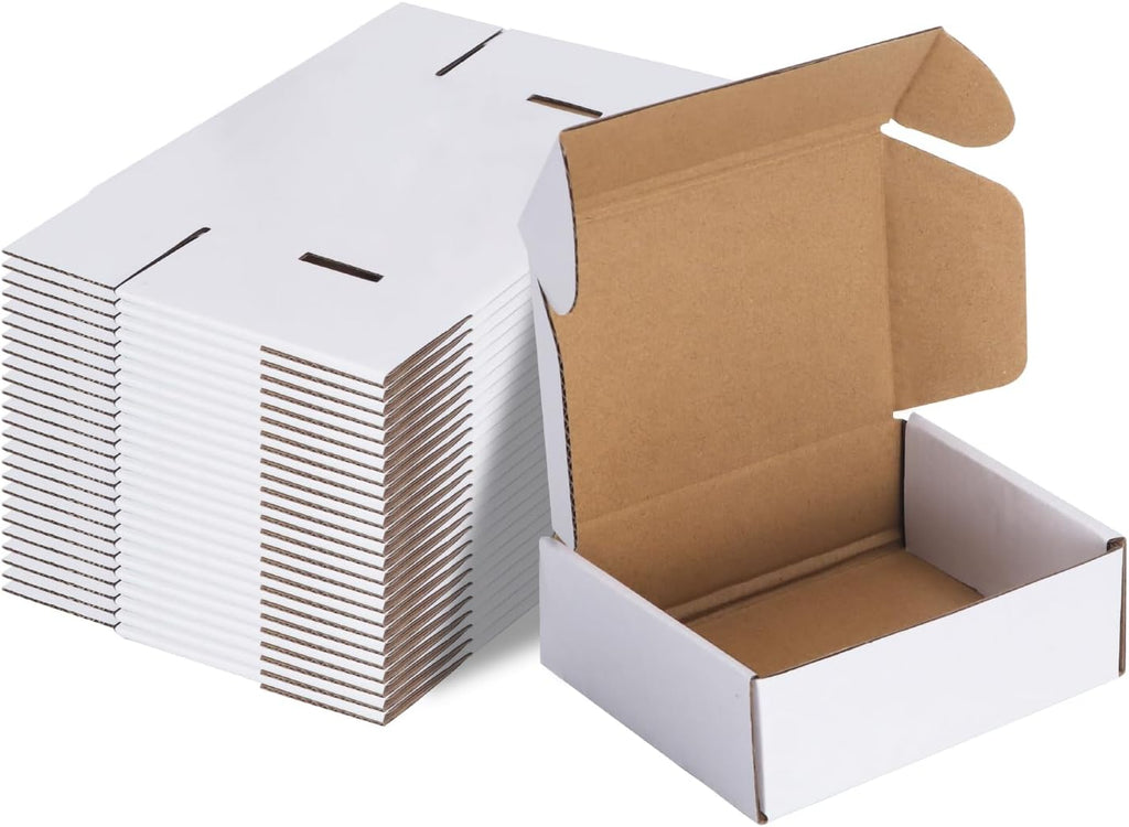 6x4x2 Inches Shipping Boxes Pack of 25, White Small Corrugated Cardboard Box for Mailing Packing Literature Mailer