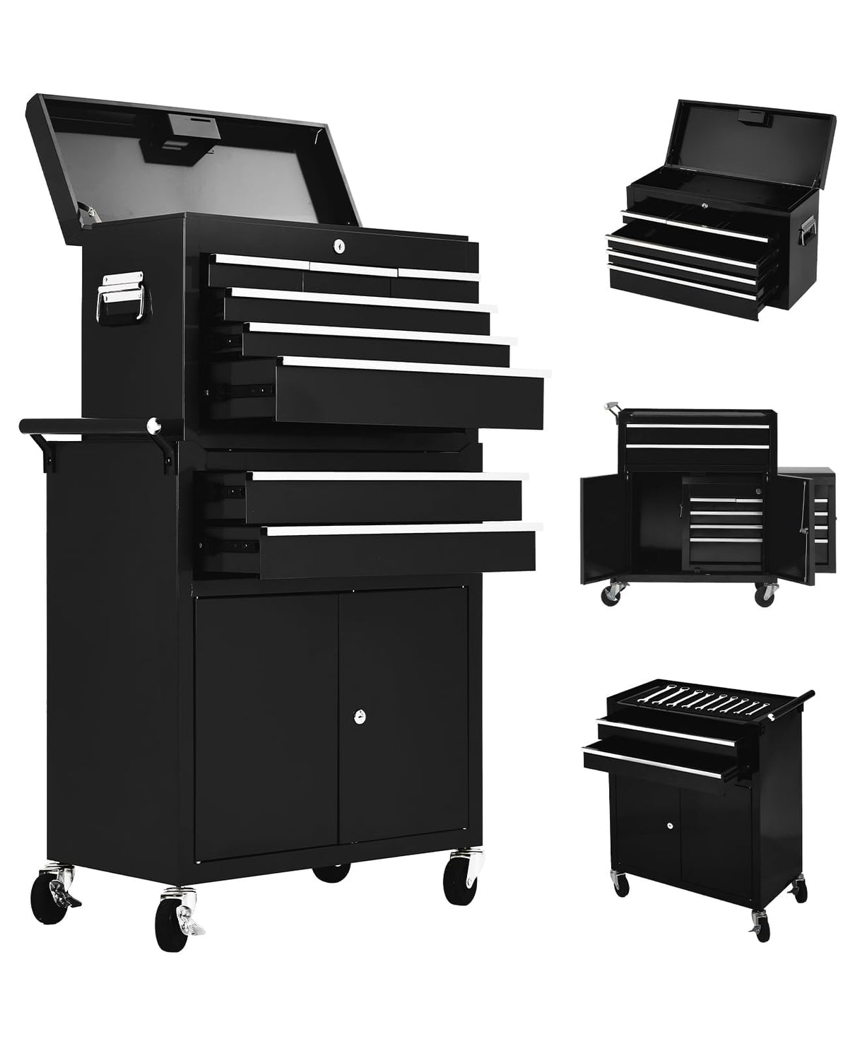 8 Drawers Rolling Tool Chest, Tool Storage Removable Tool Box Combo