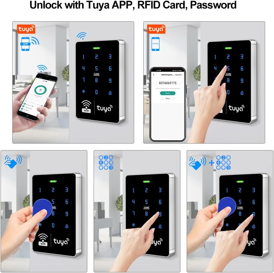 WiFi Tuya APP Access Control System Waterproof Kits RFID Keypad Controller 125KHz 13.56MHz + Door Electric Strike