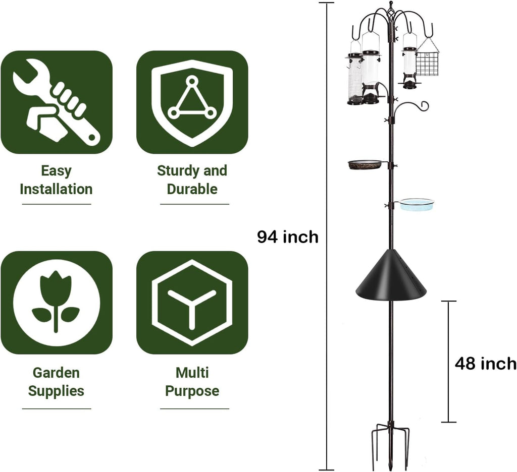 6-Hook Bird Feeding Station Kit with Squirrel Baffle, 94 Inch
