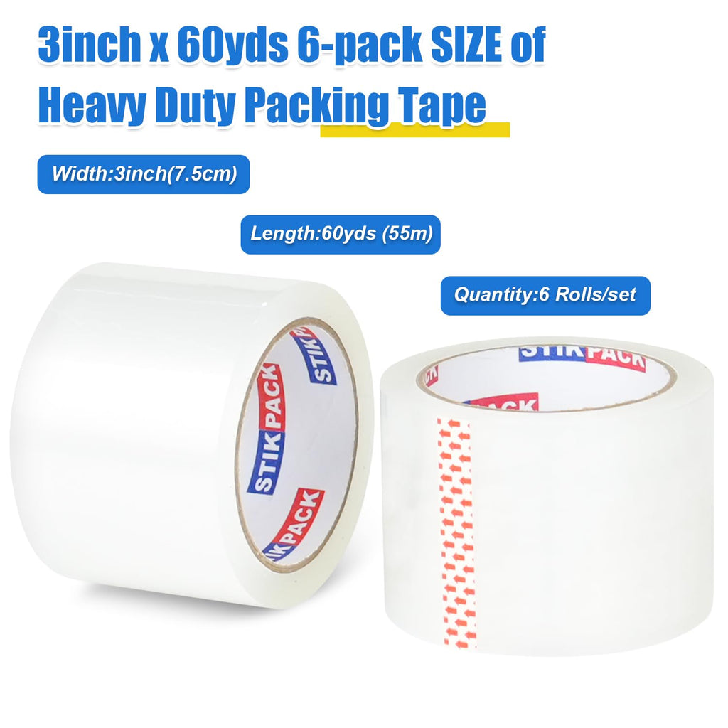 Wide Clear Packing Tape 6 Rolls, Total 360Y - 3 inch x 60 Yards, 2.4 mil Thick, 3 Inch Wide Transparent Packaging