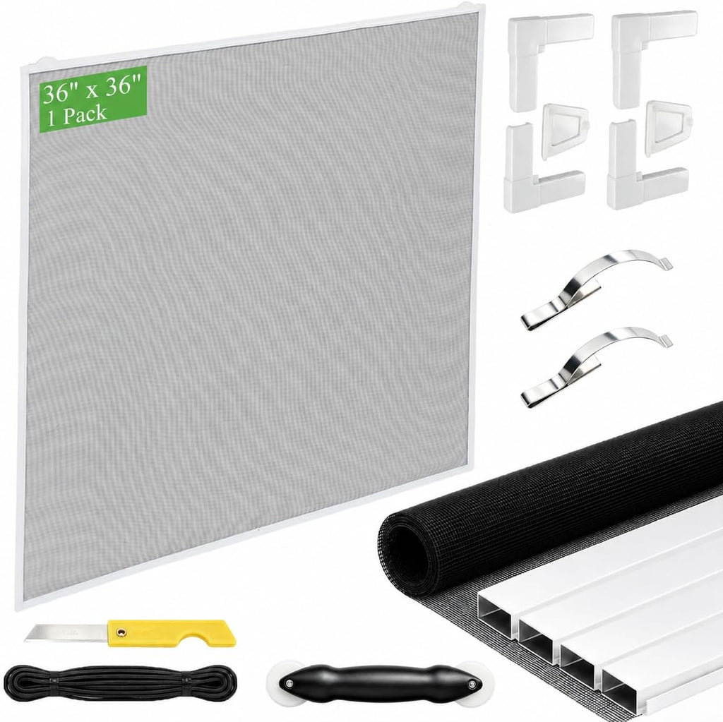 36" x 36" Window Screen Kit, 1-Pack Metal Frame Set, White