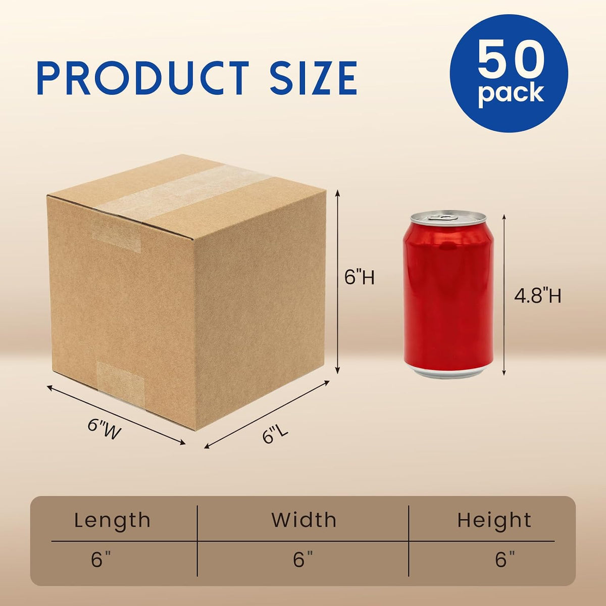 6x6x6" Shipping Boxes 50 Pack Small Corrugated Cardboard Box Brown