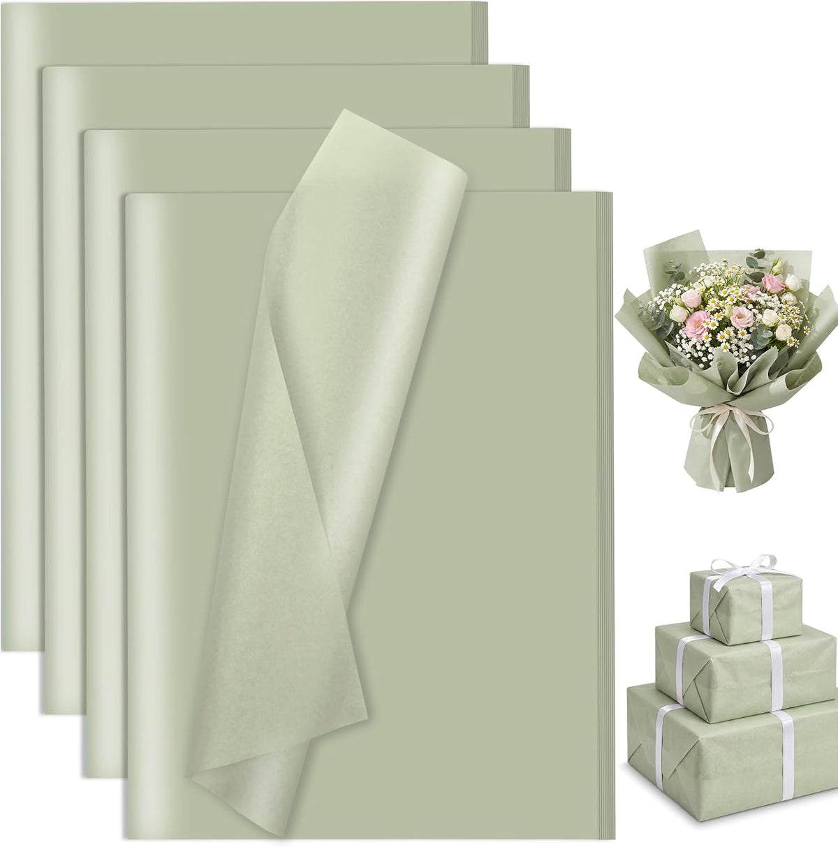 80 Sheets Sage Green Tissue Paper, 20 X 14 Inches