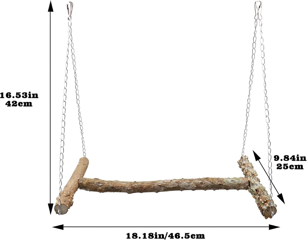Large Bird Perch Swing Toy, Natural Pepper Wood Parrot Perch Stand Toy, Hangable Birdcage Accessories with Stainless