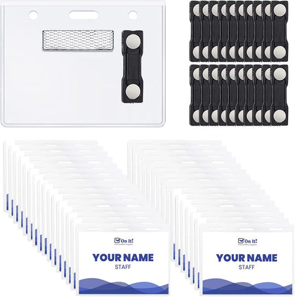On It! 100-Pack Magnetic Name Badge Holders – 4"x3" (W x H) Clear Tags for Events & Conferences No-Damage Magnets |