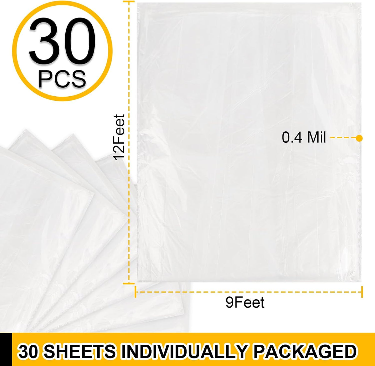30 Pack Plastic Drop Cloth, 9x12 Ft Plastic Sheeting for Painting