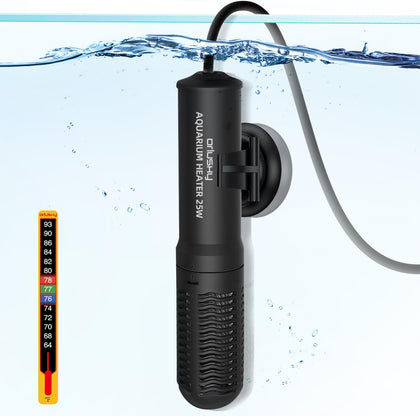 25W Small Submersible Aquarium Heater, Constant Temperature Betta Fish Tank Heater of 78℉for 1-6 Gallons Freshwater &