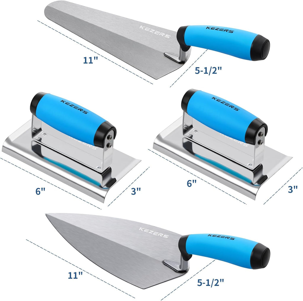 8-in-1 Concrete Finishing Tools Kit: Magnesium Float, Finishing & Pool Trowel, Gauging & Brick Trowel, Concrete