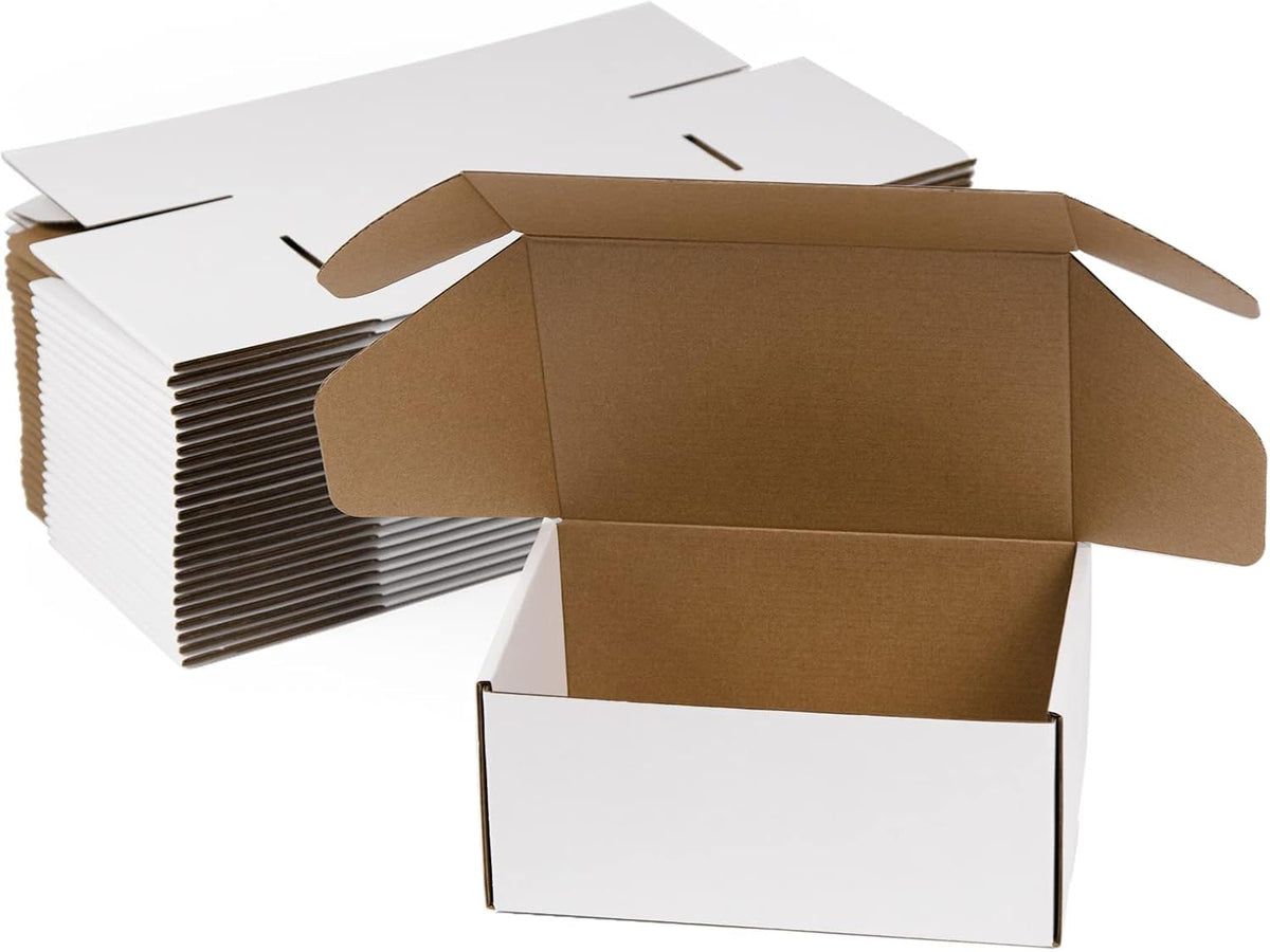 9x6x4 Inches Shipping Boxes Pack of 25, White Corrugated Cardboard Boxes for Small Bussiness