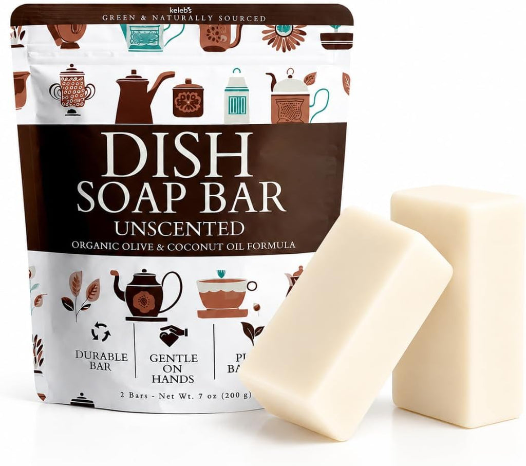 Unscented Natural Dish Soap Bar, Organic Coconut, Non-Toxic, 2-Pack