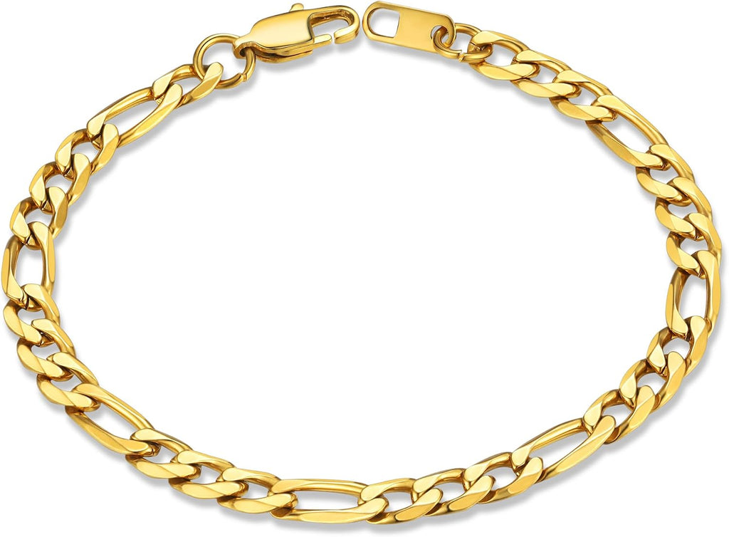 Figaro Link Chain Bracelet for Men Stainless Steel Jewelry | Black/ Gold Bracelets Men, 6/9/13mm Figaro Cuabn