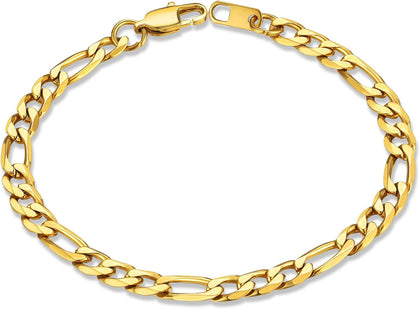 Figaro Link Chain Bracelet for Men Stainless Steel Jewelry | Black/ Gold Bracelets Men, 6/9/13mm Figaro Cuabn