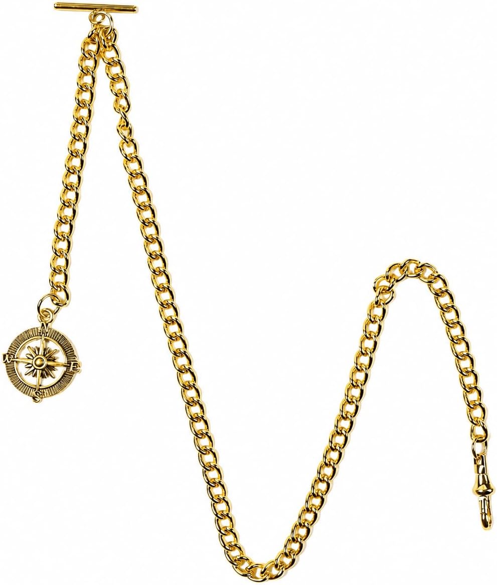 Men's Pocket Watch Chain Albert Vest Chain Compass Necklace Pendant Design Pendant T Bar