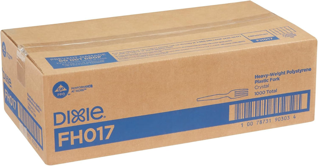 Dixie 7.13" Heavy-Weight Polystyrene Plastic Forks By GP PRO, Clear, 1000 Count, FH017