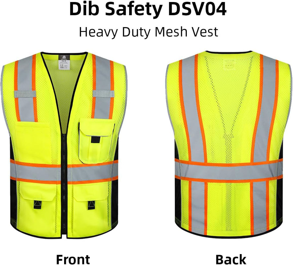 Heavy Duty Reflective Safety Vest with Pockets, Yellow Mesh XL | Made with 3M Reflective Tape, High Visibility