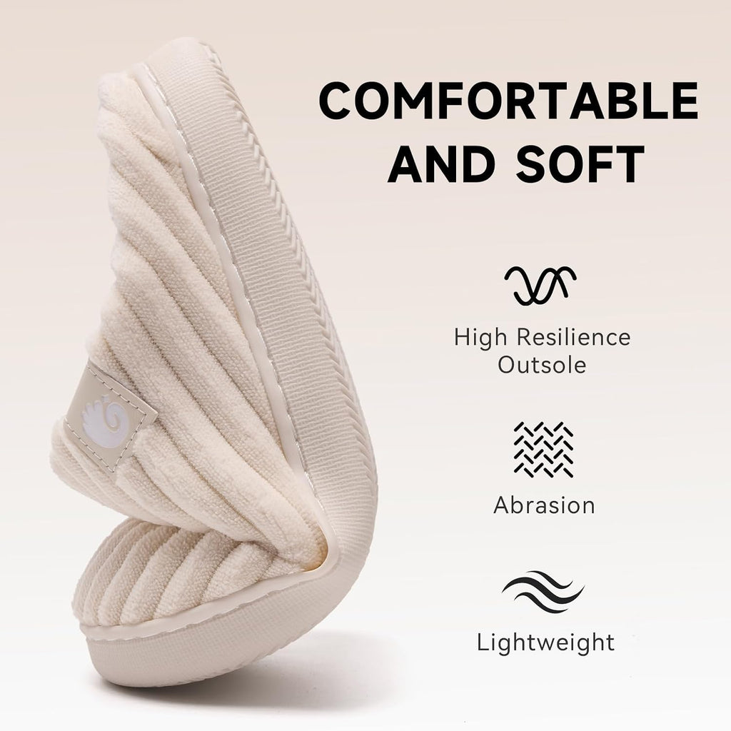 Slippers for Women,Memory Foam House Shoes for Men Casual Indoor/Outdoor Corduroy Womens Slippers with Faux Fur Lining