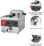 6L Electric Countertop Deep Fryer Extra Large with Drain,Timer,Basket and Lid for Restaurant Use 120V,1800W