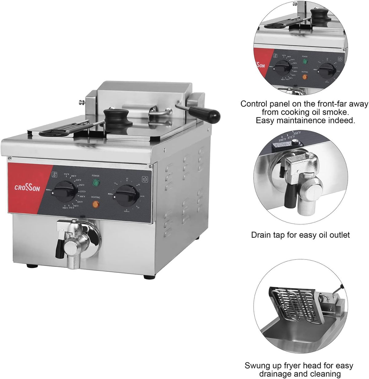 6L Electric Countertop Deep Fryer Extra Large with Drain,Timer,Basket and Lid for Restaurant Use 120V,1800W