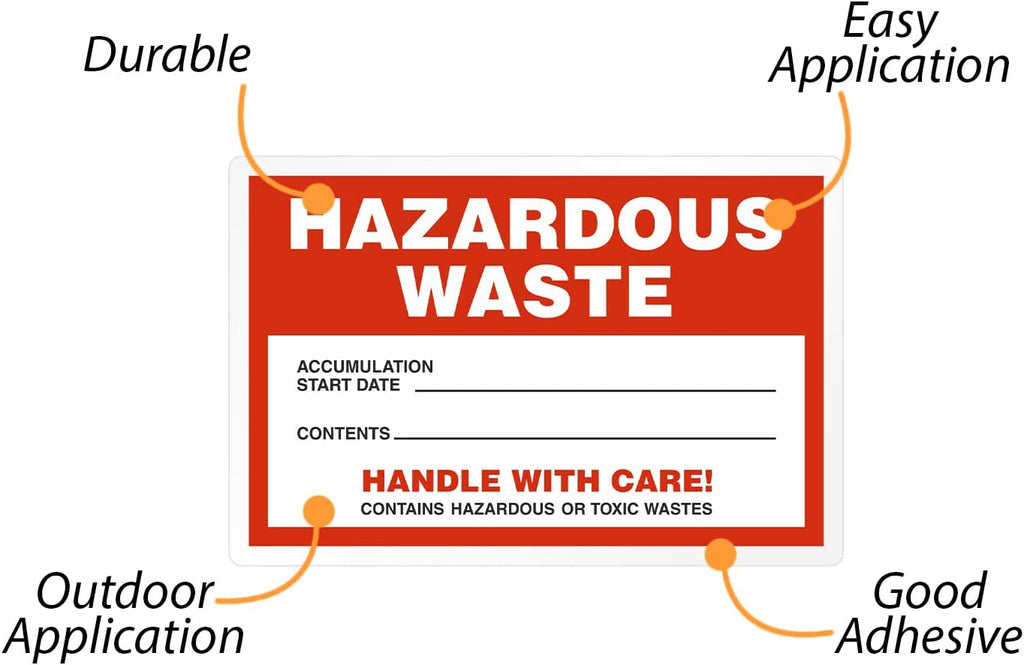 Pack of 100 Hazardous Waste Accumulation Handle with Care Warning Labels in a Roll | 6" x 4" Plastic