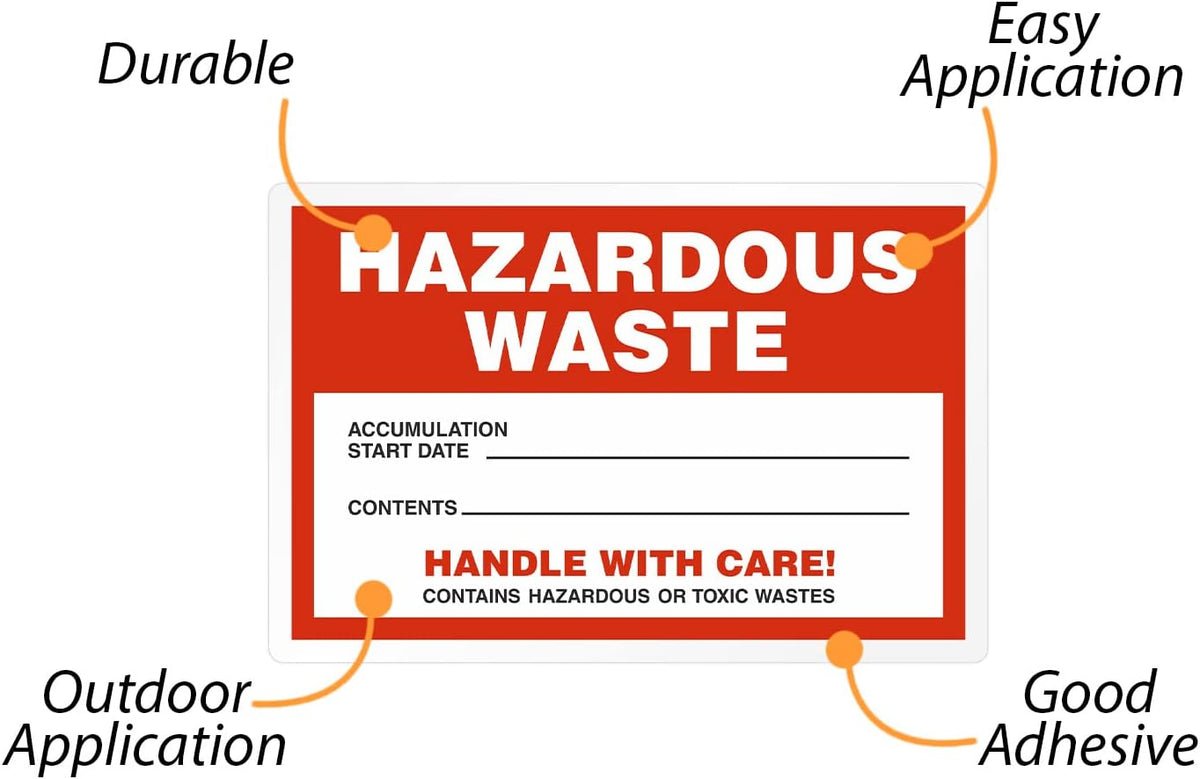Pack of 100 Hazardous Waste Accumulation Handle with Care Warning Labels in a Roll | 6" x 4" Plastic