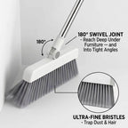4-in-1 Broom and Dustpan Set, Long Handle Broom with Built-in Squeegee