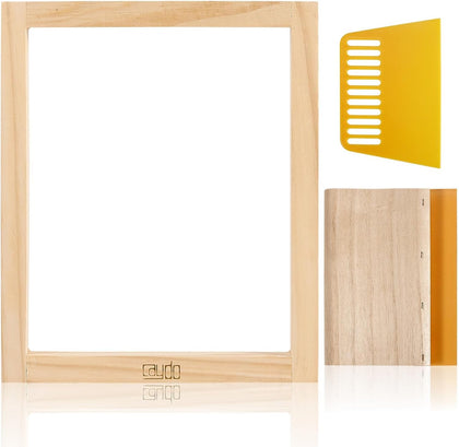 8x10 Inch Wood Silk Screen Frame, 110 White Mesh for DIY Printing | includes screen printing squeegee, for T-shirts