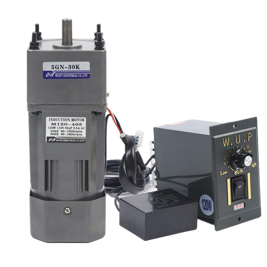 Gear Reducer Motor with Speed Controller AC 110V 120W 30K 45RPM Adjustable Variable Speed Gear Reduction Electric Motor High Torque Single-Phase Electric Gear Motor (120W 30K)