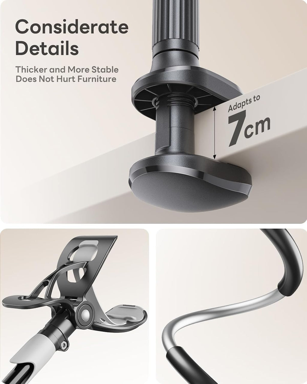 Gooseneck Bed Phone Holder, Flexible Long Arm Phone Mount for Desk, Clip Bracket Clamp Stand, iPhone Stand, Mobile