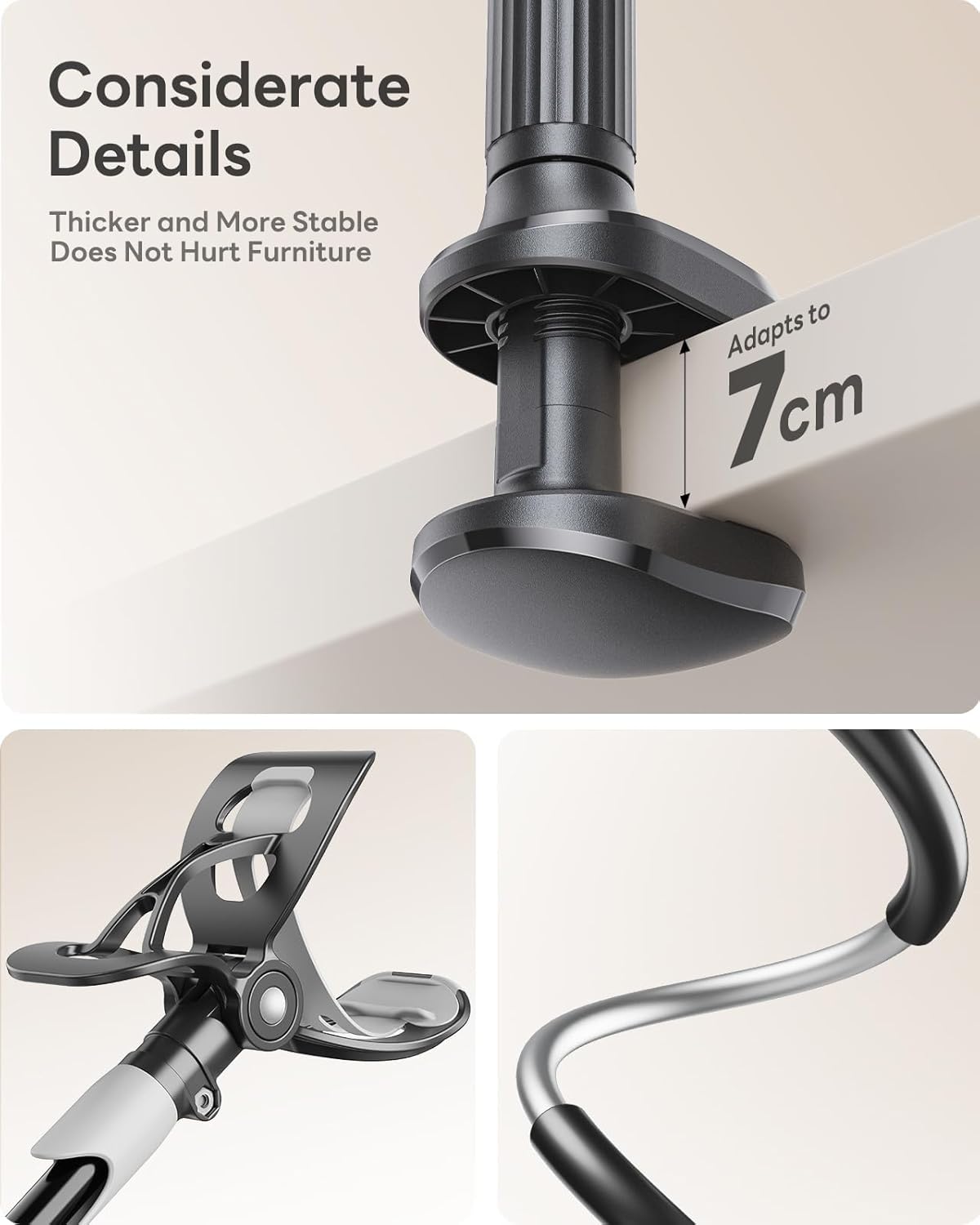 Gooseneck Bed Phone Holder, Flexible Long Arm Phone Mount for Desk, Clip Bracket Clamp Stand, iPhone Stand, Mobile