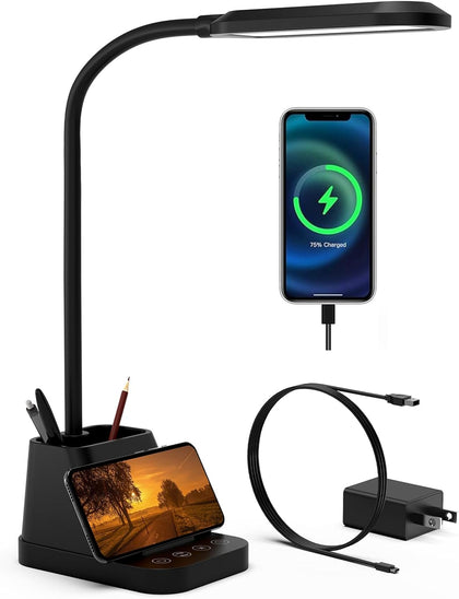 LED Desk Lamp with USB Charging Port for College Dorm Room