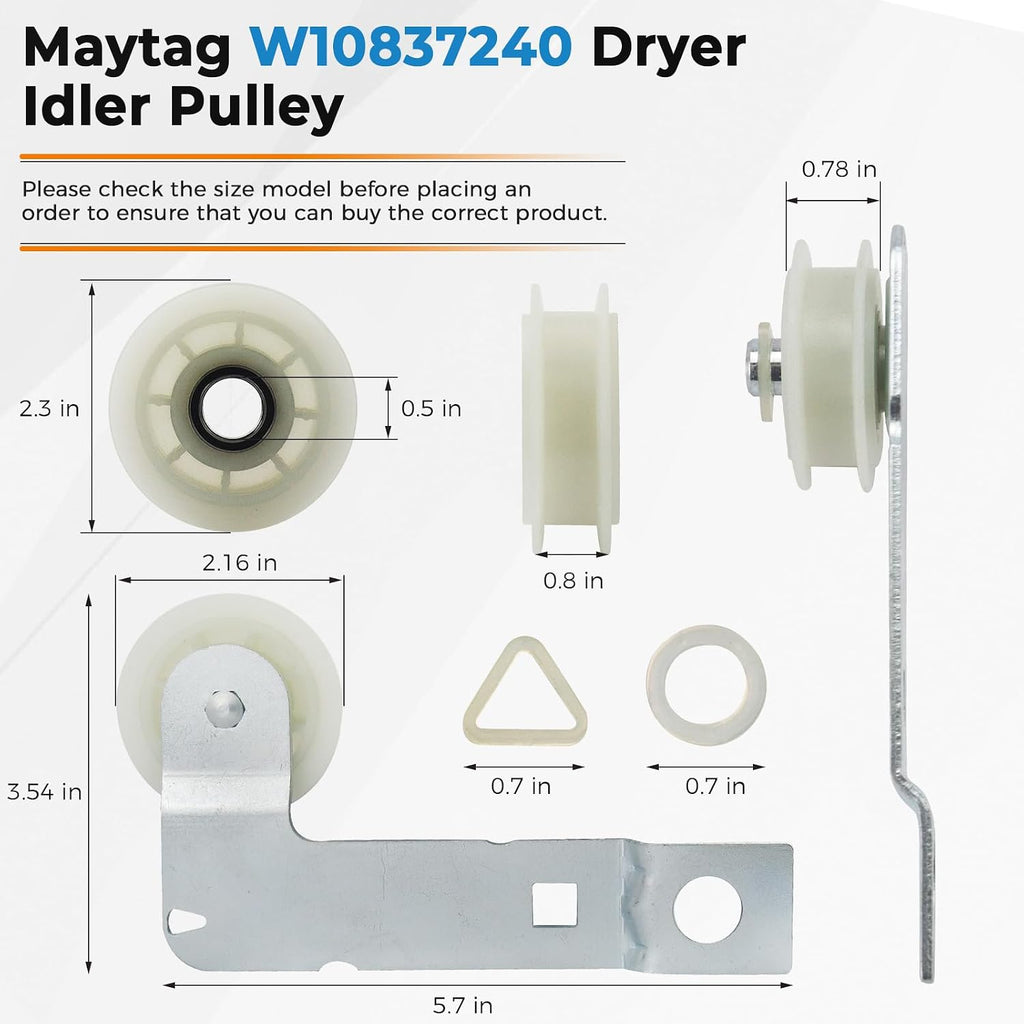 2026 Upgraded 661570V 661570 & 279640 & W10837240 Dryer Drum Belt Idler Pulley and Pulley Kit Fit for Whirlpool
