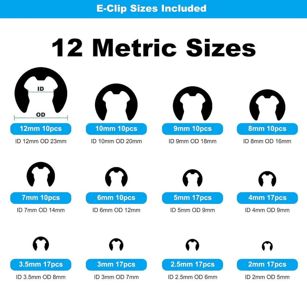 324Pcs C Clips & E Clips Assortment Kit, External Retaining Snap Rings