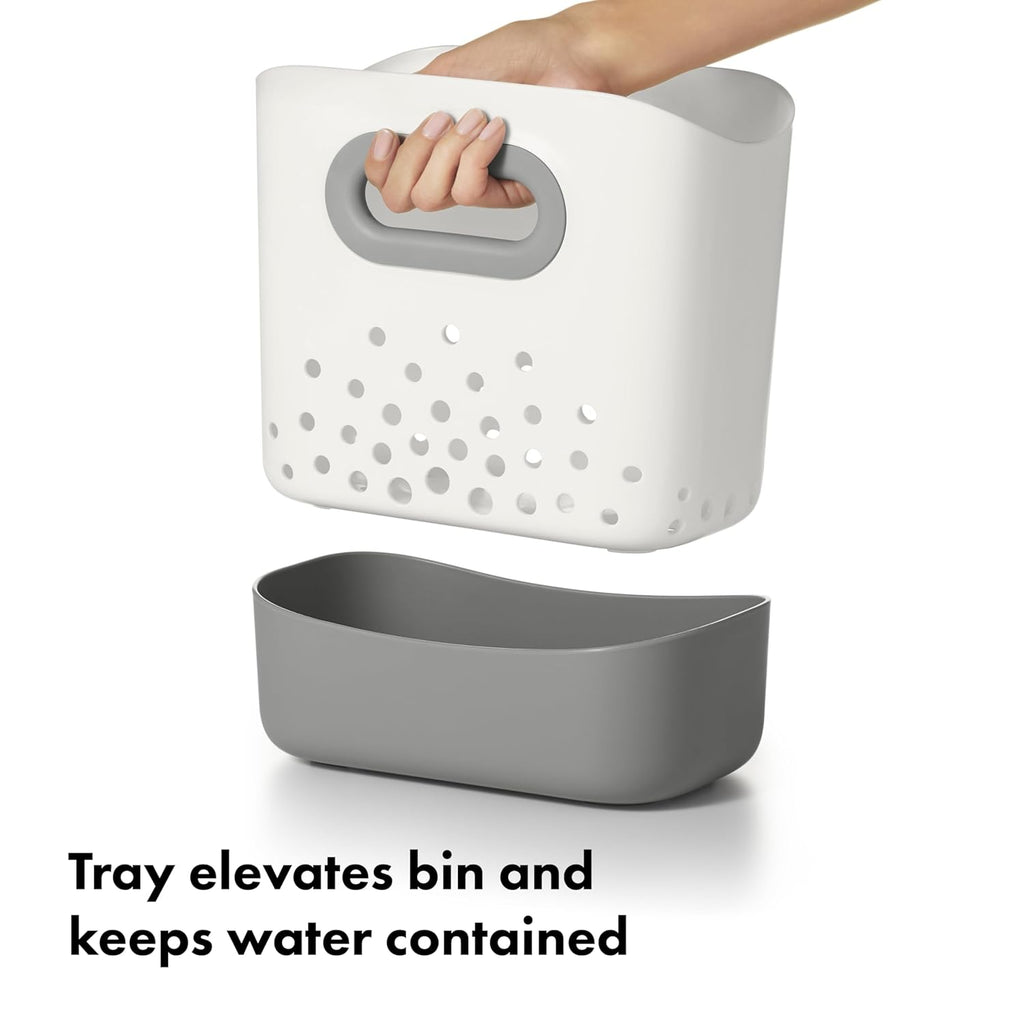OXO Tot Stand Up Bath Toy Storage Organizer, 7.1 L, Large Capacity Bin for Baby Bath Essentials - Gray