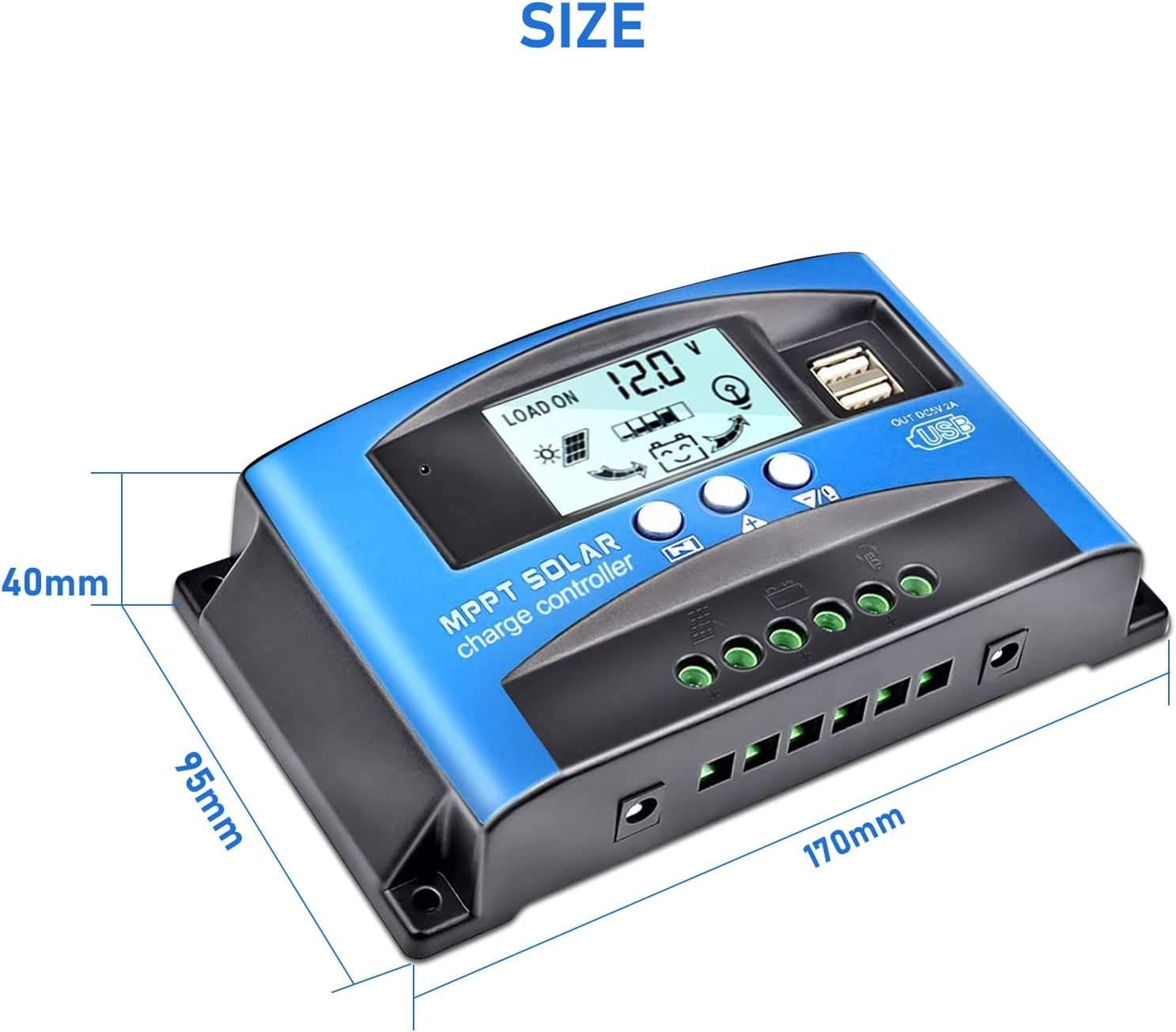 100A MPPT Solar Charge Controller 12v/24v Current Auto Focus MPPT Tracking Charge with LCD Display Dual USB Solar