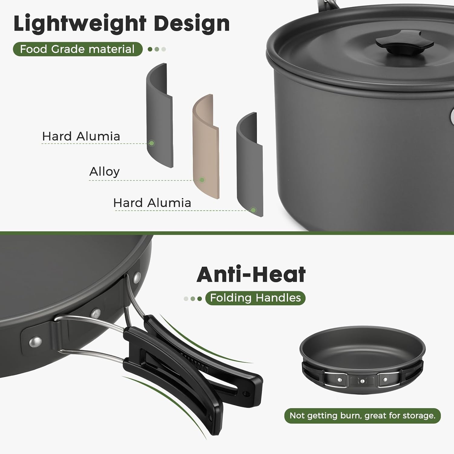 43-Piece Camping Cookware Set,Large Mess Kit for 6 Persons,with 4.75QT Pot,2.1QT Kettle,Frying Pan,Cups,Utensils and