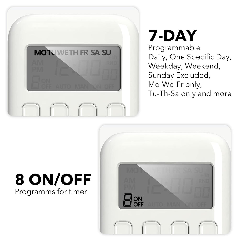 BN-LINK Digital Outlet Timer for Light, 7 Days Programmable Timer for Lamps