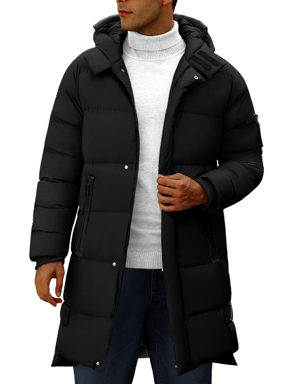 Men's Long Puffer Coat Hooded Quilted Water-Resistant Jacket