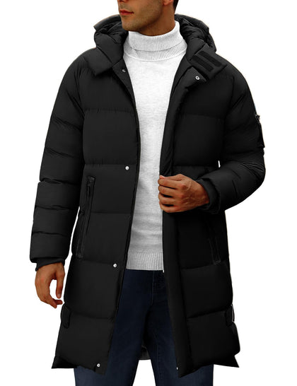 Men's Long Puffer Coat Hooded Quilted Water-Resistant Jacket