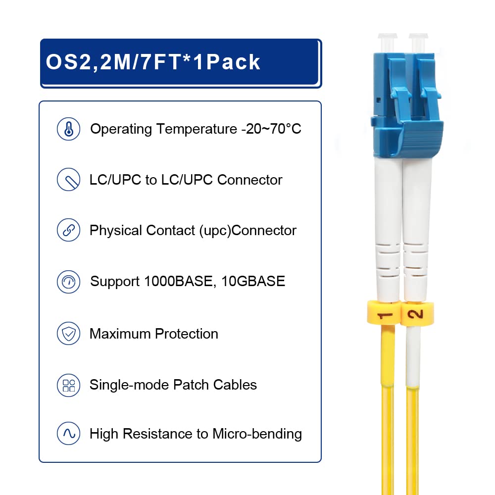 LC to LC Single Mode Fiber Patch Cable OS2 2M/7ft