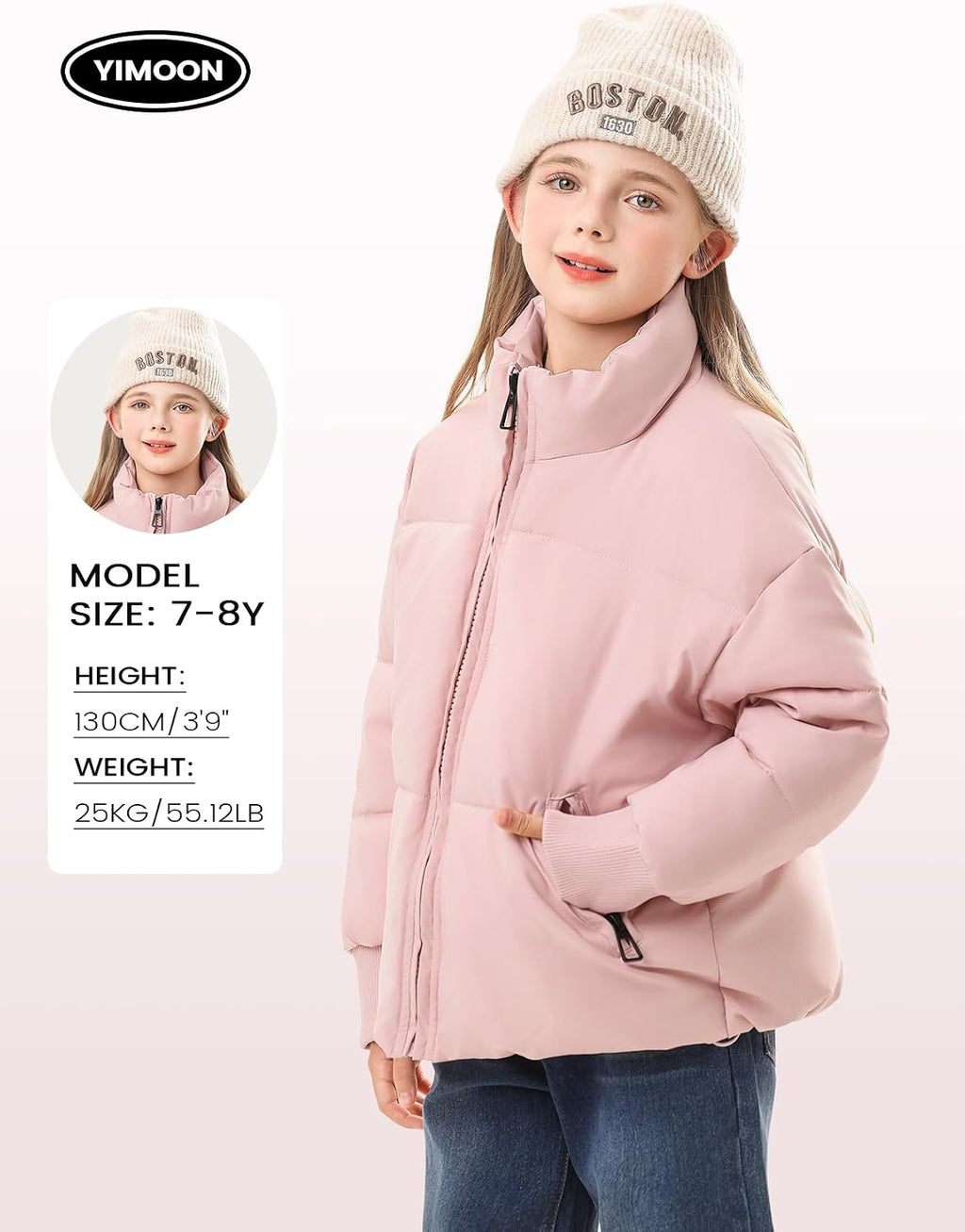 Girls Winter Puffer Jacket Kids Warm Quilted Puffer Coat | Zip Up, Stand Collar, Long Sleeve, Cropped Puffy Jacket