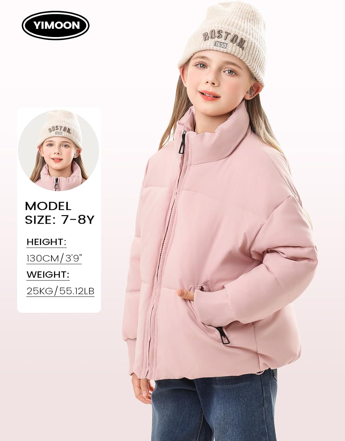 Girls Winter Puffer Jacket Kids Warm Quilted Puffer Coat | Zip Up, Stand Collar, Long Sleeve, Cropped Puffy Jacket