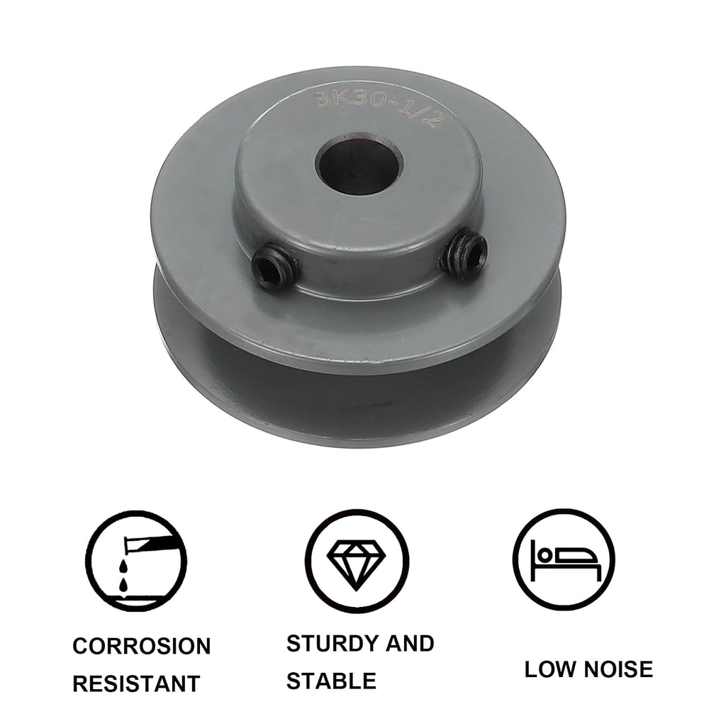 uxcell BK30-1/2 V-Belt Sheave 1/2" Bore, 3.15" OD, Single Groove Web Sheave