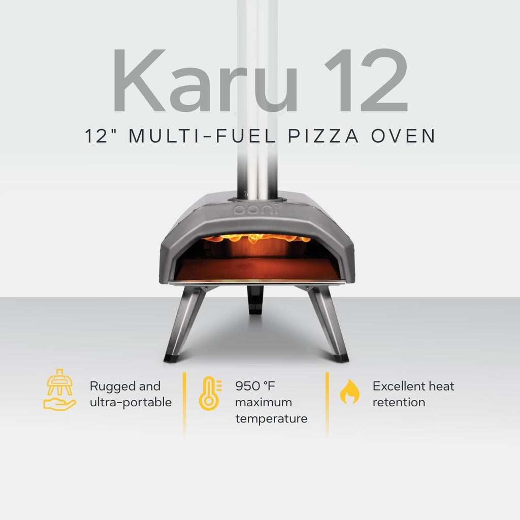 Karu 12 Multi-fuel Outdoor Portable Pizza Oven - Reaches 950°F and Cooks 12 Inch Pizzas in 60 Seconds. Versatile Wood